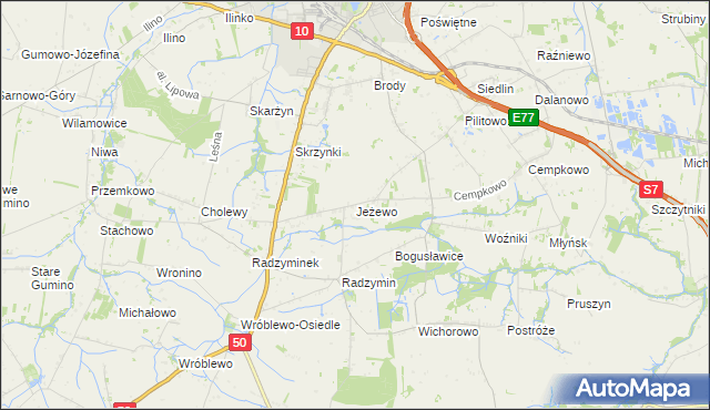 mapa Jeżewo gmina Płońsk, Jeżewo gmina Płońsk na mapie Targeo