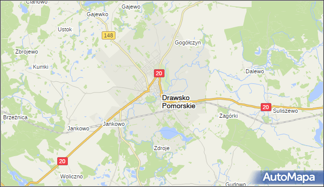 mapa Drawsko Pomorskie, Drawsko Pomorskie na mapie Targeo