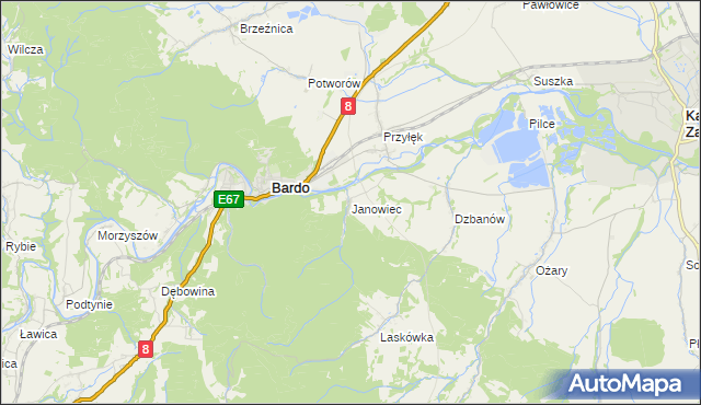 mapa Janowiec gmina Bardo, Janowiec gmina Bardo na mapie Targeo