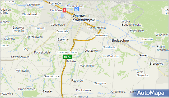 mapa Jędrzejów gmina Bodzechów, Jędrzejów gmina Bodzechów na mapie Targeo