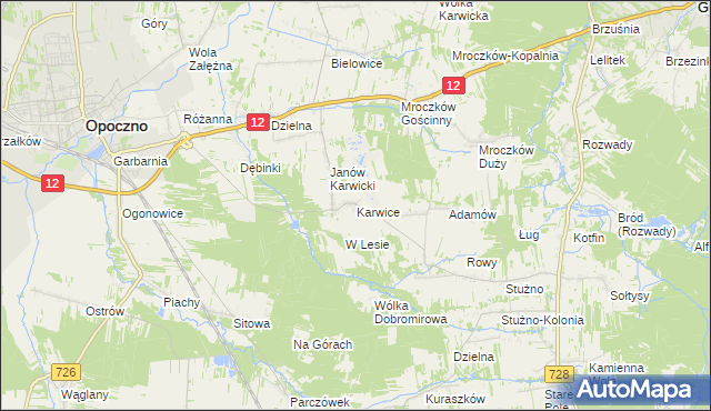 mapa Karwice gmina Opoczno, Karwice gmina Opoczno na mapie Targeo