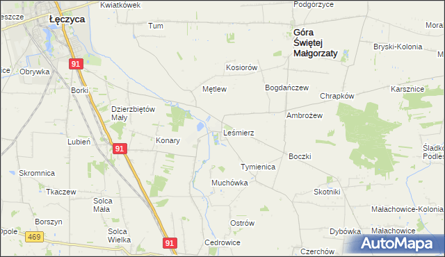 mapa Leśmierz, Leśmierz na mapie Targeo