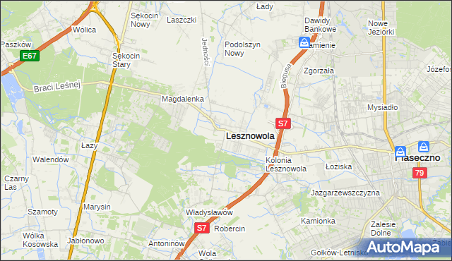 mapa Lesznowola powiat piaseczyński, Lesznowola powiat piaseczyński na mapie Targeo