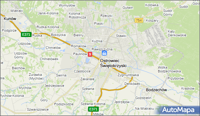 mapa Ostrowiec Świętokrzyski, Ostrowiec Świętokrzyski na mapie Targeo