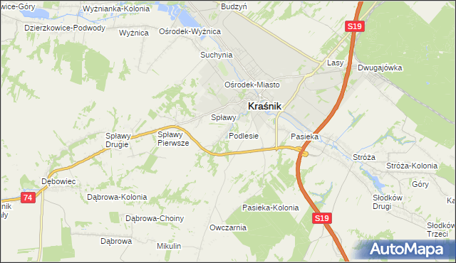 mapa Podlesie gmina Kraśnik, Podlesie gmina Kraśnik na mapie Targeo