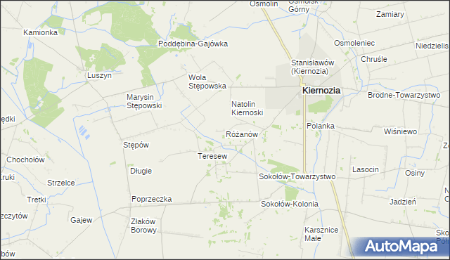 mapa Różanów gmina Kiernozia, Różanów gmina Kiernozia na mapie Targeo