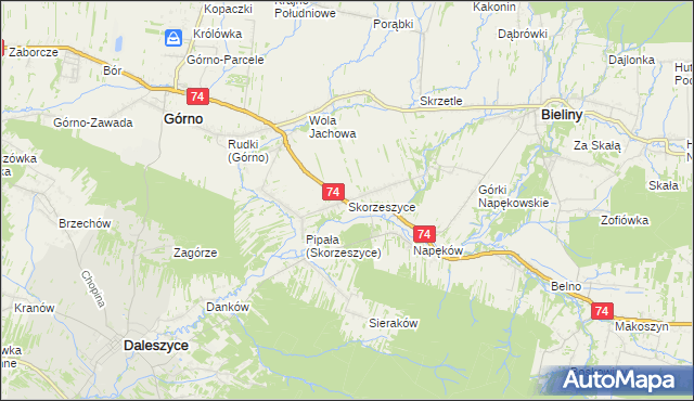 mapa Skorzeszyce, Skorzeszyce na mapie Targeo