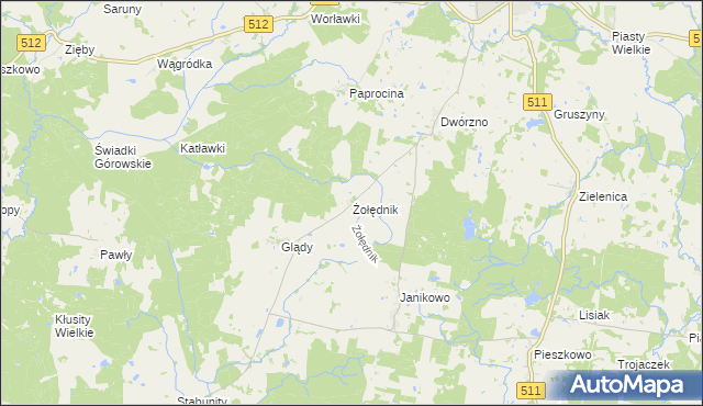 mapa Żołędnik, Żołędnik na mapie Targeo