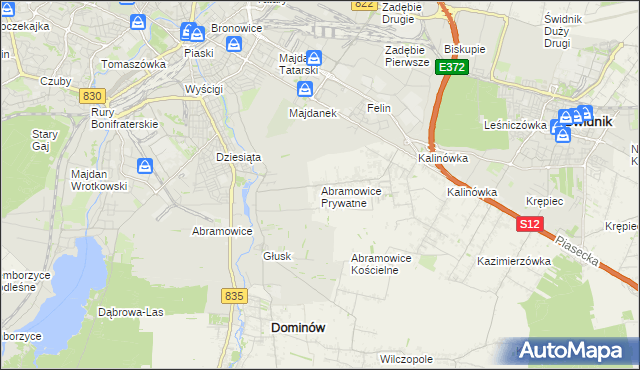 mapa Abramowice Prywatne, Abramowice Prywatne na mapie Targeo