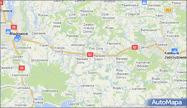 mapa Barwałd Średni, Barwałd Średni na mapie Targeo