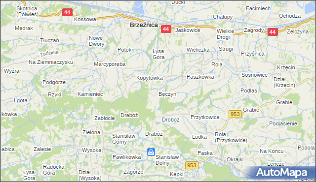 mapa Bęczyn gmina Brzeźnica, Bęczyn gmina Brzeźnica na mapie Targeo