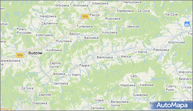 mapa Bieńkówka gmina Budzów, Bieńkówka gmina Budzów na mapie Targeo