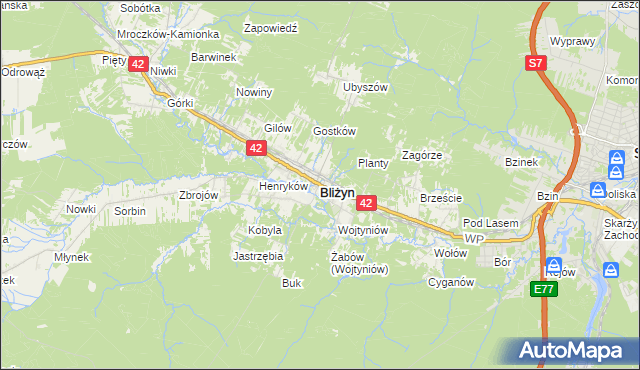 mapa Bliżyn, Bliżyn na mapie Targeo