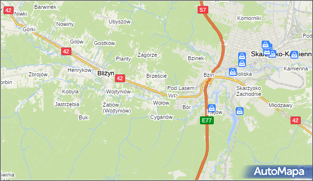 mapa Bugaj gmina Bliżyn, Bugaj gmina Bliżyn na mapie Targeo