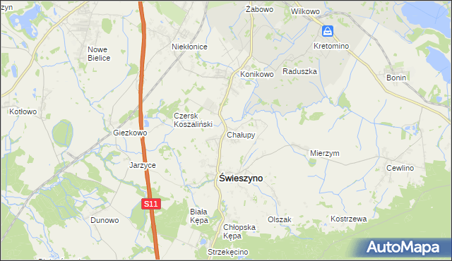 mapa Chałupy gmina Świeszyno, Chałupy gmina Świeszyno na mapie Targeo