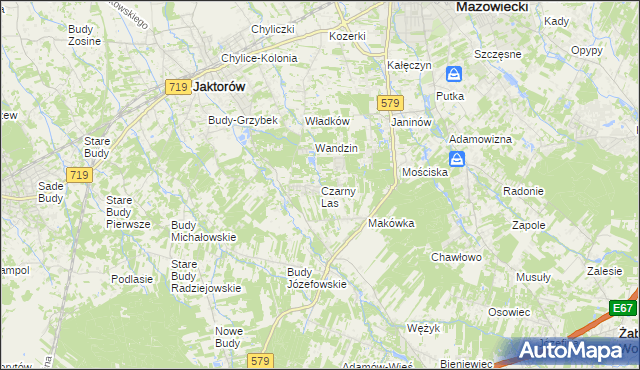 mapa Czarny Las gmina Grodzisk Mazowiecki, Czarny Las gmina Grodzisk Mazowiecki na mapie Targeo