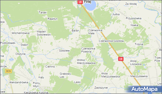 mapa Czerwonka Poleśna, Czerwonka Poleśna na mapie Targeo