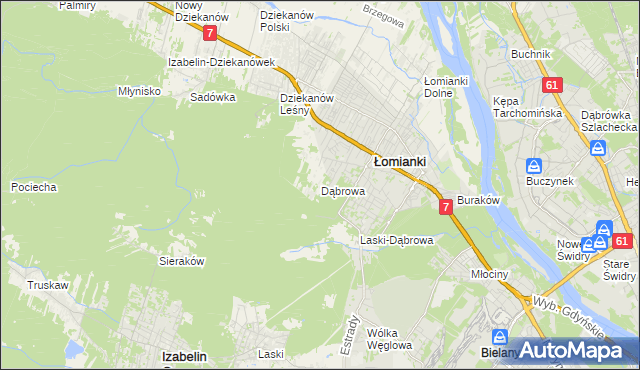 mapa Dąbrowa gmina Łomianki, Dąbrowa gmina Łomianki na mapie Targeo