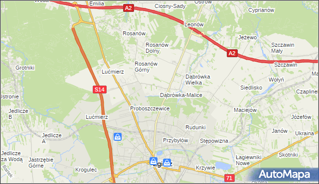 mapa Dąbrówka-Malice, Dąbrówka-Malice na mapie Targeo