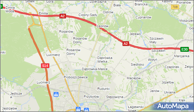 mapa Dąbrówka Wielka gmina Zgierz, Dąbrówka Wielka gmina Zgierz na mapie Targeo