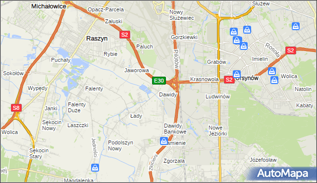 mapa Dawidy gmina Raszyn, Dawidy gmina Raszyn na mapie Targeo