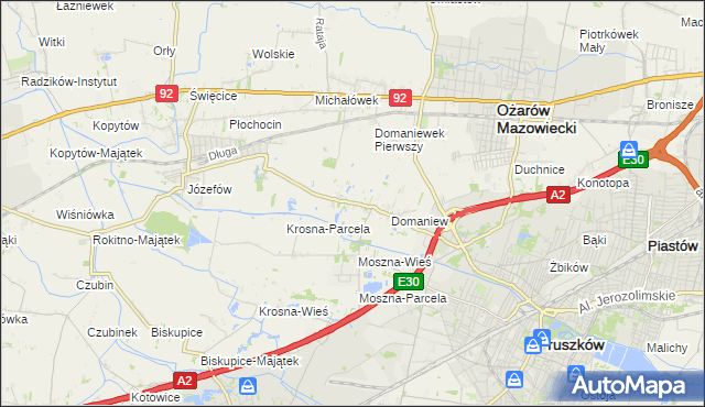 mapa Domaniewek gmina Brwinów, Domaniewek gmina Brwinów na mapie Targeo