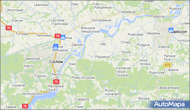 mapa Filipowice gmina Zakliczyn, Filipowice gmina Zakliczyn na mapie Targeo