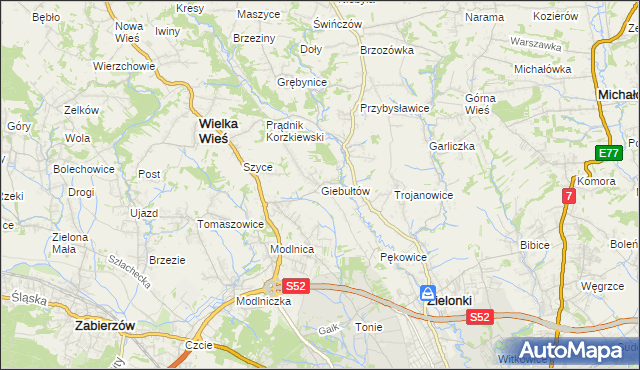mapa Giebułtów gmina Wielka Wieś, Giebułtów gmina Wielka Wieś na mapie Targeo