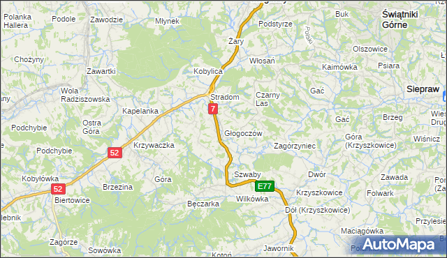 mapa Głogoczów, Głogoczów na mapie Targeo