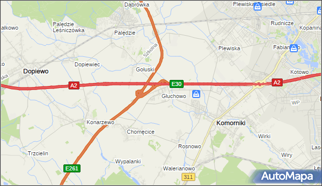 mapa Głuchowo gmina Komorniki, Głuchowo gmina Komorniki na mapie Targeo