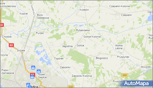 mapa Golice gmina Siedlce, Golice gmina Siedlce na mapie Targeo