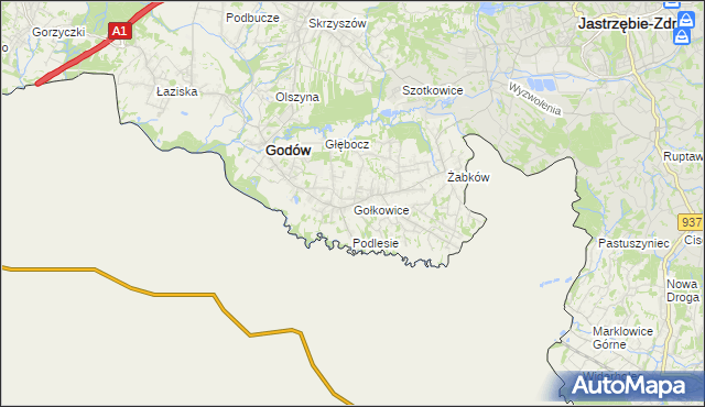 mapa Gołkowice gmina Godów, Gołkowice gmina Godów na mapie Targeo