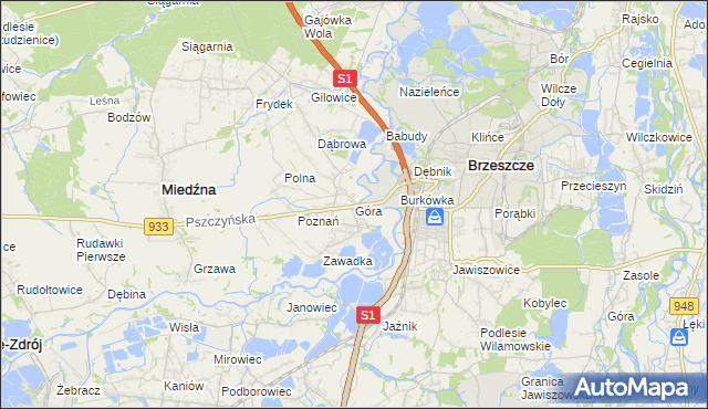 mapa Góra gmina Miedźna, Góra gmina Miedźna na mapie Targeo