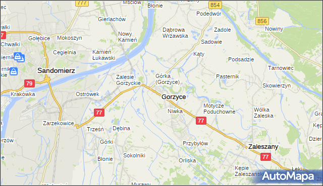 mapa Gorzyce powiat tarnobrzeski, Gorzyce powiat tarnobrzeski na mapie Targeo