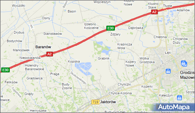 mapa Grabnik gmina Jaktorów, Grabnik gmina Jaktorów na mapie Targeo