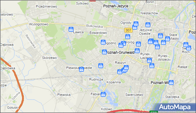 mapa Grunwald gmina Poznań, Grunwald gmina Poznań na mapie Targeo