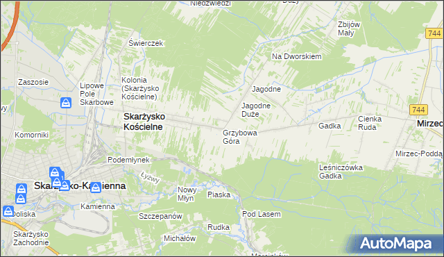 mapa Grzybowa Góra, Grzybowa Góra na mapie Targeo