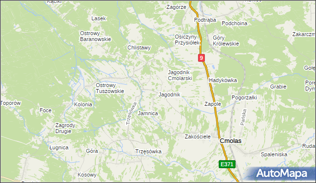 mapa Jagodnik gmina Cmolas, Jagodnik gmina Cmolas na mapie Targeo