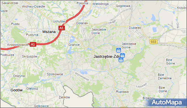 mapa Jastrzębie-Zdrój, Jastrzębie-Zdrój na mapie Targeo