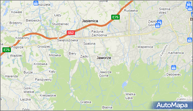 mapa Jaworze powiat bielski, Jaworze powiat bielski na mapie Targeo