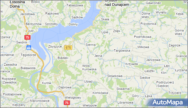 mapa Jelna gmina Gródek nad Dunajcem, Jelna gmina Gródek nad Dunajcem na mapie Targeo