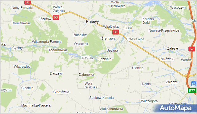 mapa Jeziórka gmina Pniewy, Jeziórka gmina Pniewy na mapie Targeo