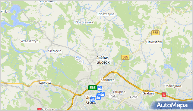 mapa Jeżów Sudecki, Jeżów Sudecki na mapie Targeo