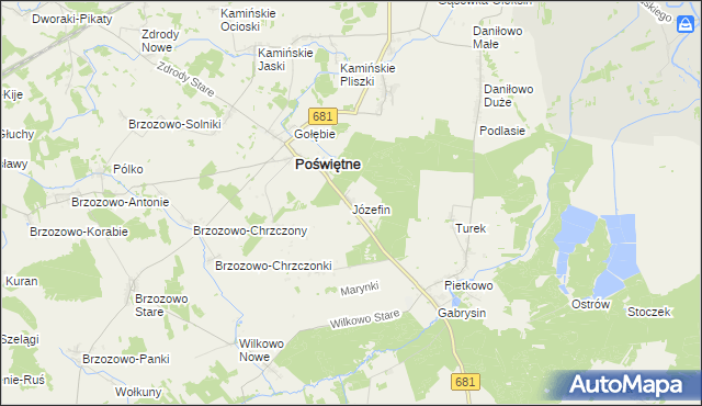 mapa Józefin gmina Poświętne, Józefin gmina Poświętne na mapie Targeo