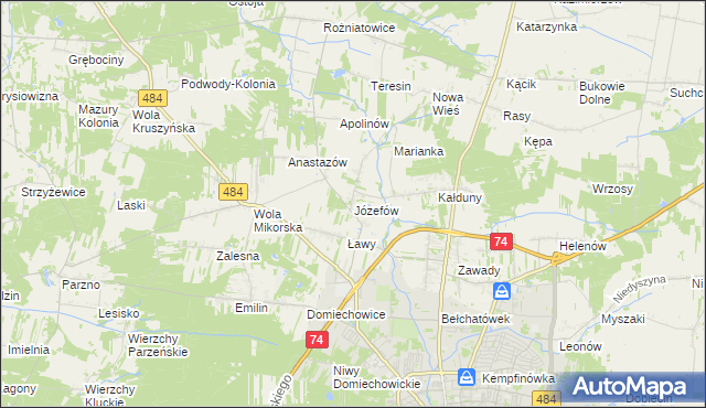 mapa Józefów gmina Bełchatów, Józefów gmina Bełchatów na mapie Targeo