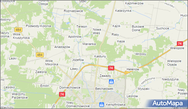 mapa Kałduny gmina Bełchatów, Kałduny gmina Bełchatów na mapie Targeo