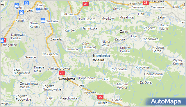 mapa Kamionka Wielka, Kamionka Wielka na mapie Targeo