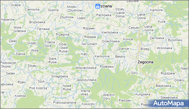 mapa Kamionna gmina Trzciana, Kamionna gmina Trzciana na mapie Targeo