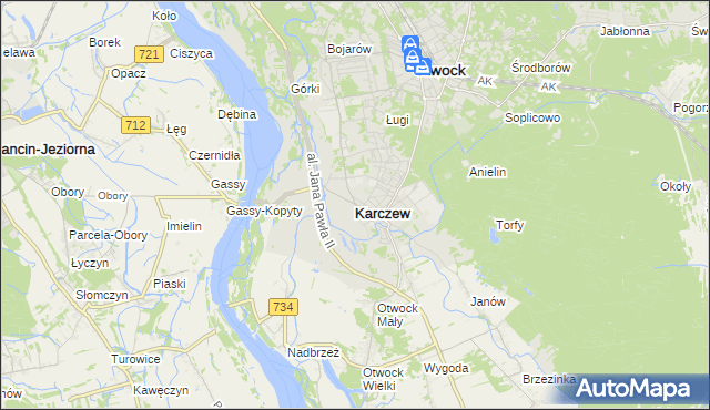 mapa Karczew powiat otwocki, Karczew powiat otwocki na mapie Targeo