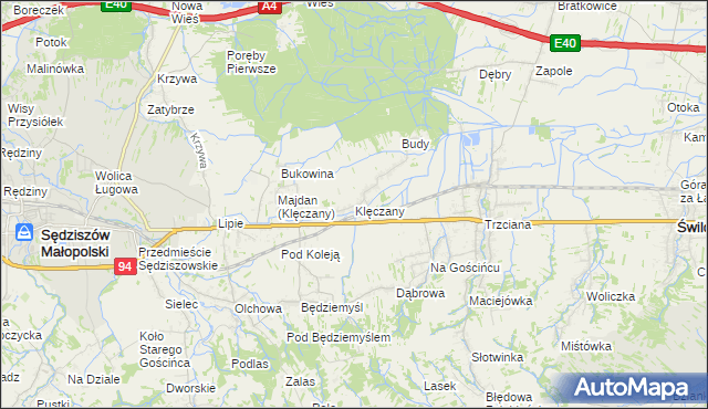 mapa Klęczany gmina Sędziszów Małopolski, Klęczany gmina Sędziszów Małopolski na mapie Targeo